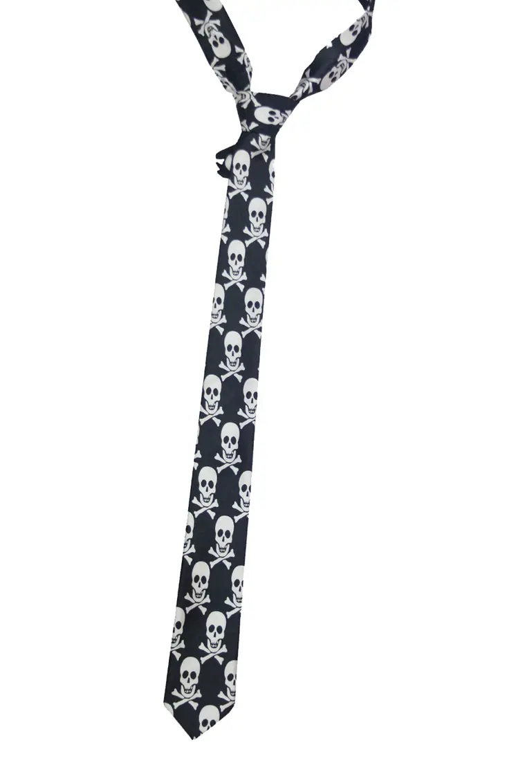 White Skull Black Neck Tie