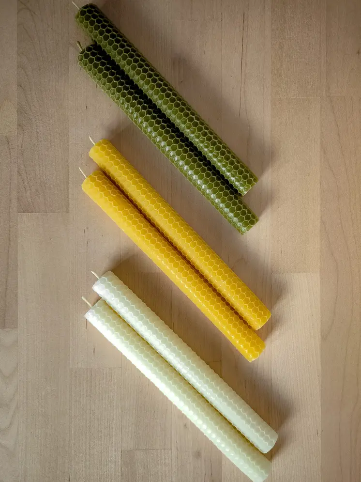 Honeycomb rolled beeswax taper candles