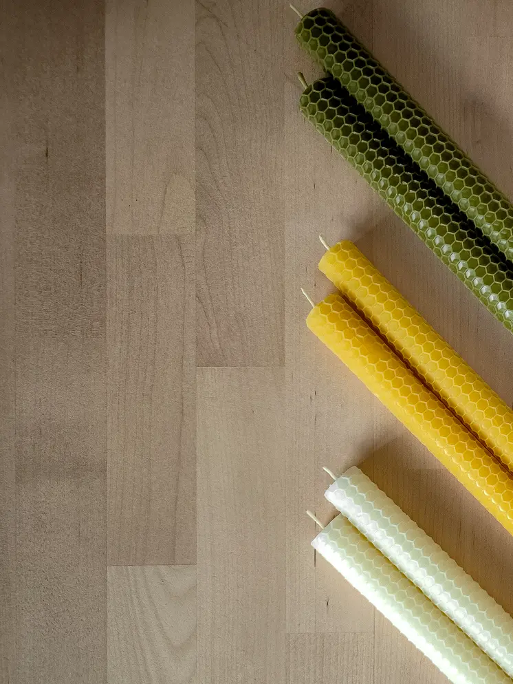 Honeycomb rolled beeswax taper candles