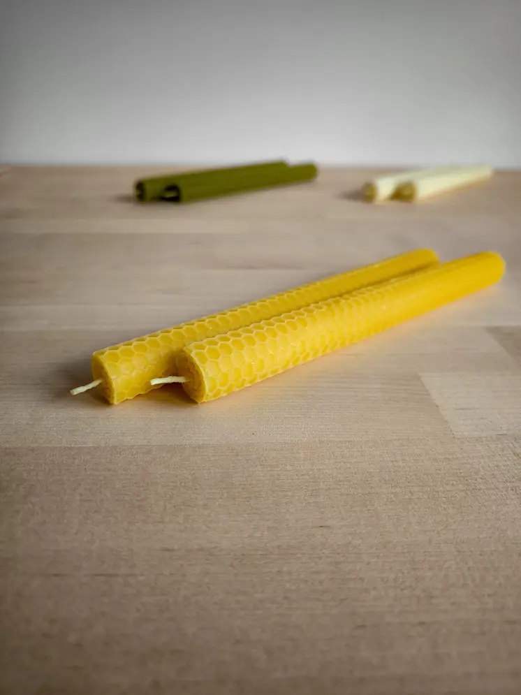Honeycomb rolled beeswax taper candles