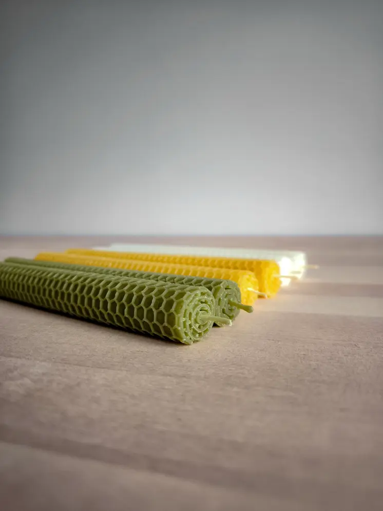 Honeycomb rolled beeswax taper candles