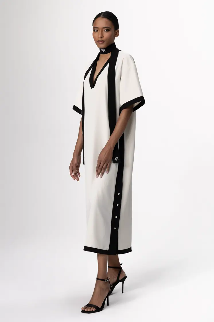 Milk Color V-Neck Dress