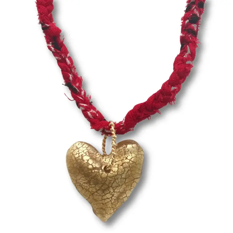 Upcycled Bandana Heart Necklace