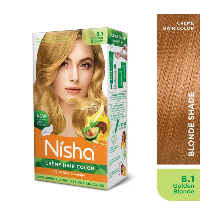 Nisha Creme Hair Color for Women and Men - Golden Blonde, 120gm, Long-lasting, 100% Grey Coverage Permanent Hair Colour