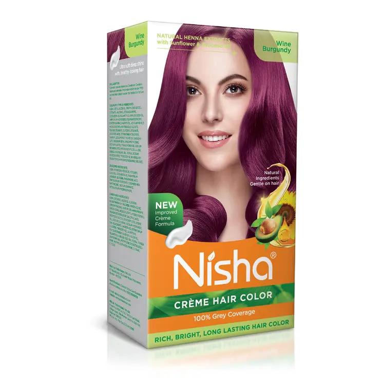 Nisha Creme Hair Color for Women and Men - Wine Burgundy, 120gm, Long-lasting, 100% Grey Coverage Permanent Hair Colour
