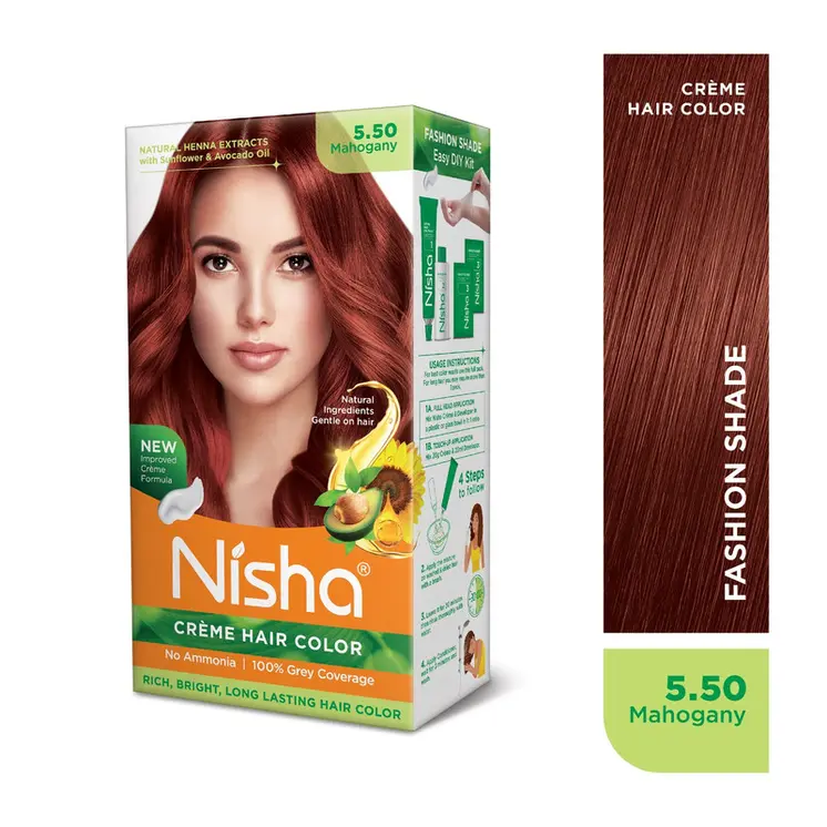 Nisha Creme Hair Color for Women and Men - Wine Burgundy, 120gm, Long-lasting, 100% Grey Coverage Permanent Hair Colour