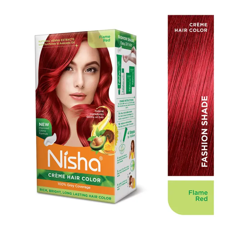 Nisha Creme Hair Color for Women and Men - Flame Red, 120gm, Long-lasting, 100% Grey Coverage Permanent Hair Colour