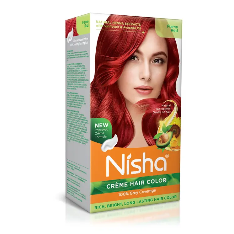 Nisha Creme Hair Color for Women and Men - Flame Red, 120gm, Long-lasting, 100% Grey Coverage Permanent Hair Colour