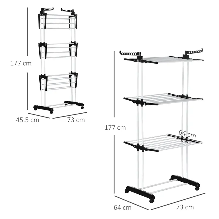 Foldable Clothes Drying Rack: 4-Tier Steel Clothes Airer with Castors, Indoor & Outdoor in Black by HOMCOM