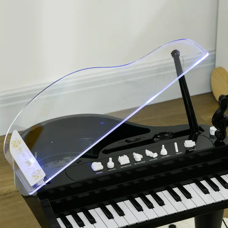 Children's 32-Key Piano Keyboard, with Stool, Lights, Microphone, Sounds, for Aspiring Musicians, Black | AIYAPLAY