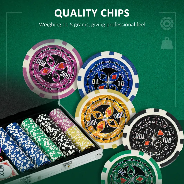 Luxury 500PCS Poker Chips Set, Complete with Gaming Mat, Chips, Dual Card Decks, Dealer Button, 5 Dice, Ultimate Game Night Kit | SPORTNOW
