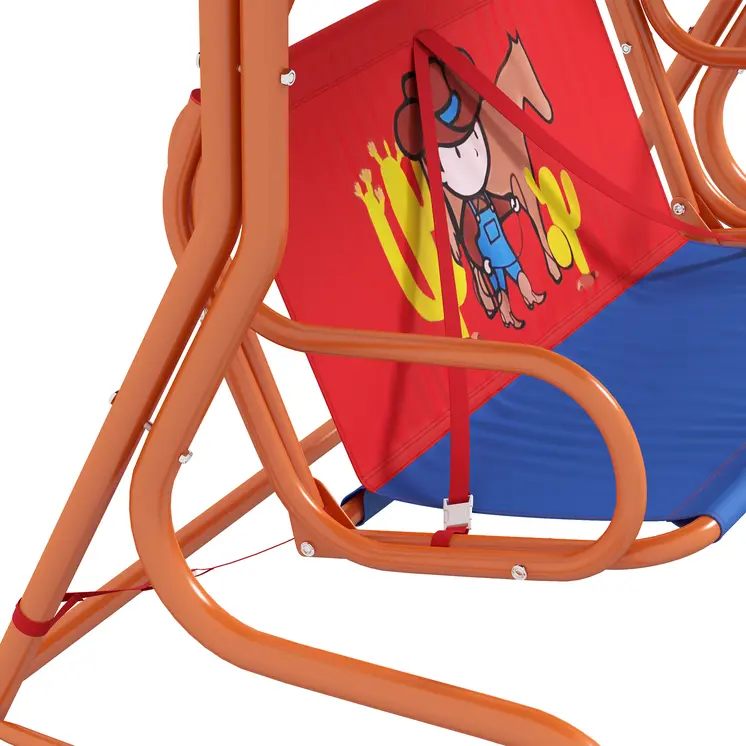 Outsunny Two Seater Kids Outdoor Garden Swing, Cowboy Themed kids Swing Chair with Adjustable Canopy, Safety Belts