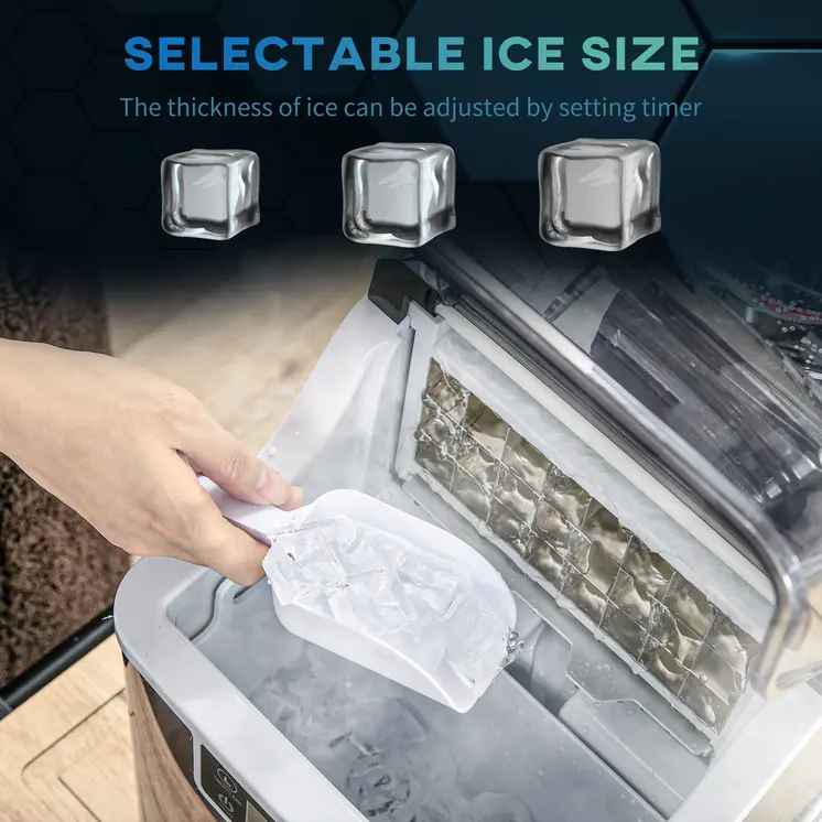 Ice Maker Machine Countertop, 20Kg in 24 Hrs, 24 Cubes Ready in 14-18Mins, Stainless Steel Ice Cube Maker, 3.2L w/ Adjustable | HOMCOM