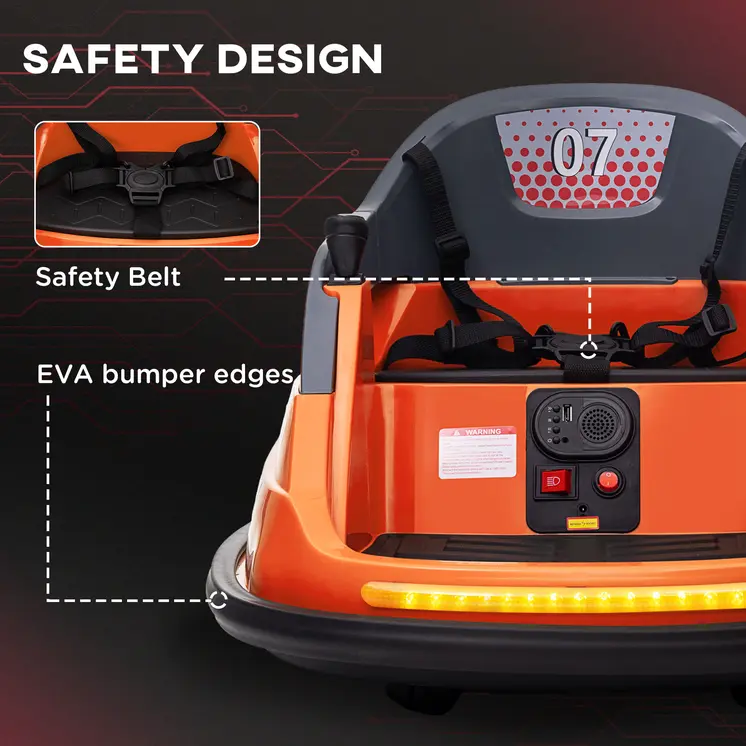 Bumper Car, 360° Rotation Spin 12V Kids Electric Car with Lights, Music, for Ages 1.5-5 Years - Orange | HOMCOM