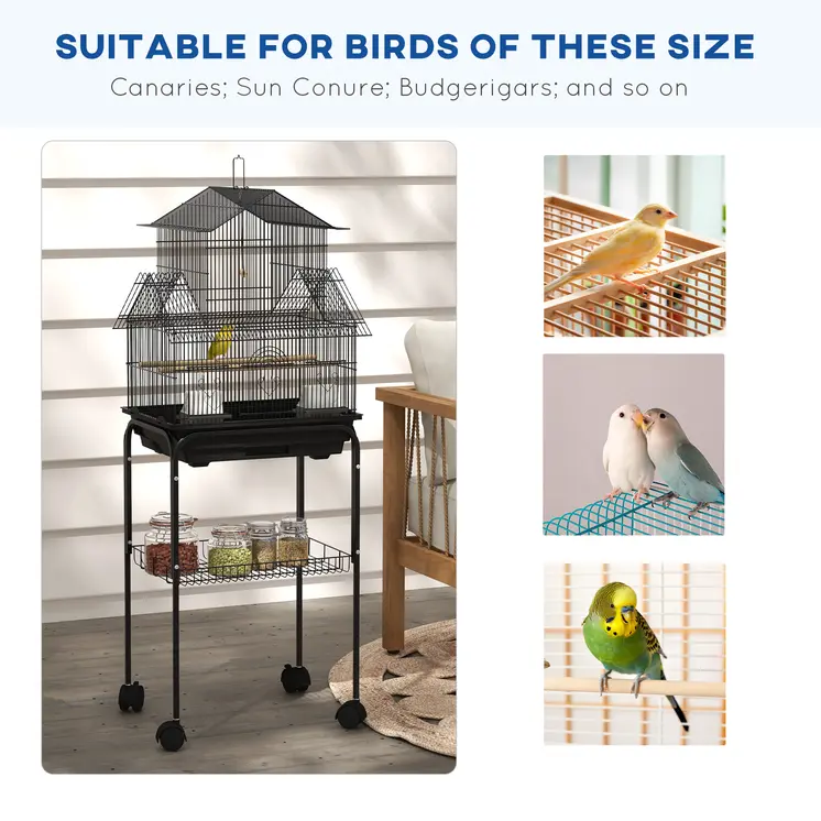 Bird Cage with Stand, Swing Perch and Food Tray, Metal Aviary for Finch Canary Budgie, 50.5 x 40 x 63cm, Black by PawHut