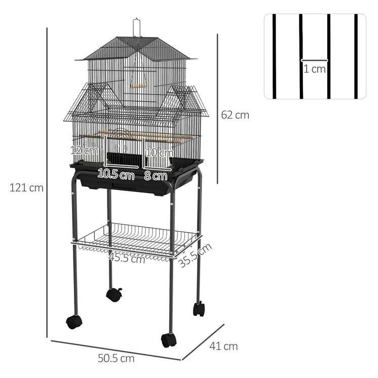 Bird Cage with Stand, Swing Perch and Food Tray, Metal Aviary for Finch Canary Budgie, 50.5 x 40 x 63cm, Black by PawHut