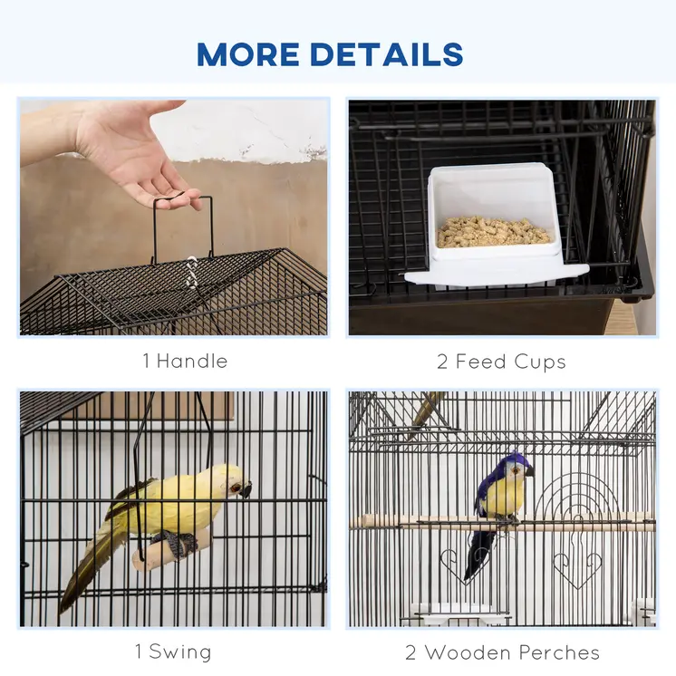 Bird Cage with Stand, Swing Perch and Food Tray, Metal Aviary for Finch Canary Budgie, 50.5 x 40 x 63cm, Black by PawHut