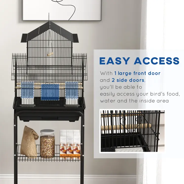 Bird Cage with Stand, Swing Perch and Food Tray, Metal Aviary for Finch Canary Budgie, 50.5 x 40 x 63cm, Black by PawHut
