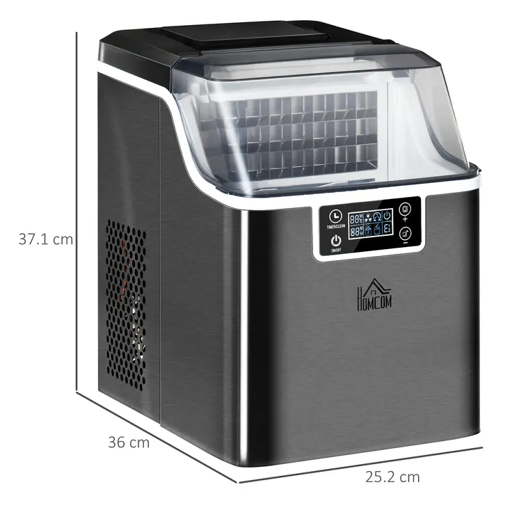 Ice Maker Machine Countertop, 20Kg in 24 Hrs, 24 Cubes Ready in 14-18Mins, Stainless Steel Ice Cube Maker, 3.2L w/ Adjustable | HOMCOM