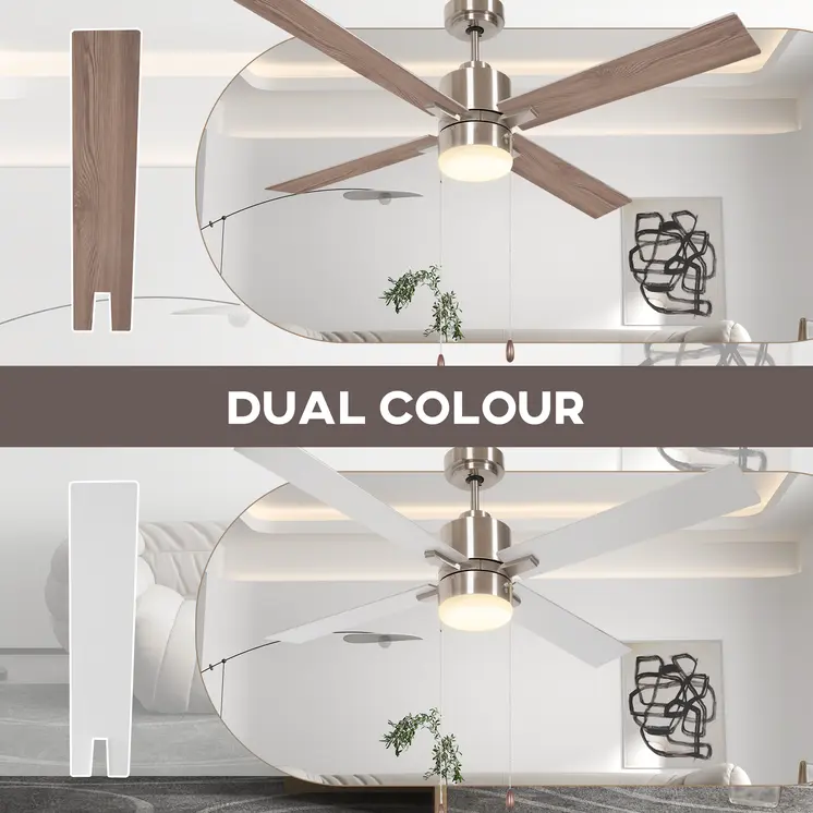 Ceiling Fan with LED Light, Flush Mount Ceiling Fan Lights with Reversible Blades, Pull-chain, Silver and Natural Tone by HOMCOM