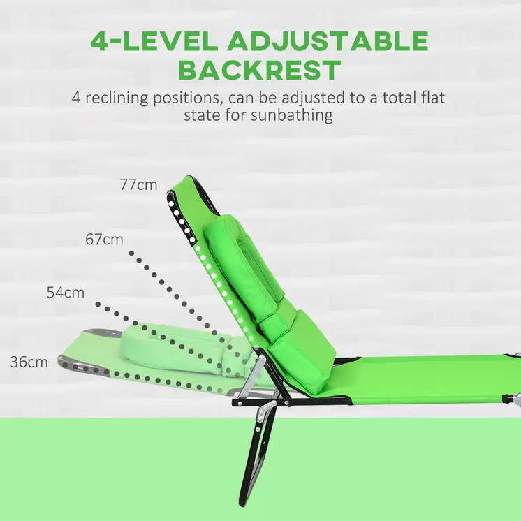 Foldable Sun Lounger Duo, Adjustable 4-Level Backrest, Comfort Pillow & Reading Slot, Easy Storage, Vibrant Green | Outsunny