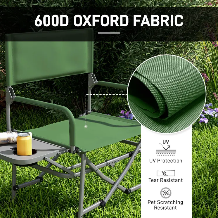 Folding Director's Chair, Portable Camping Chair with Side Table, Durable Outdoor Seating, Green | Outsunny