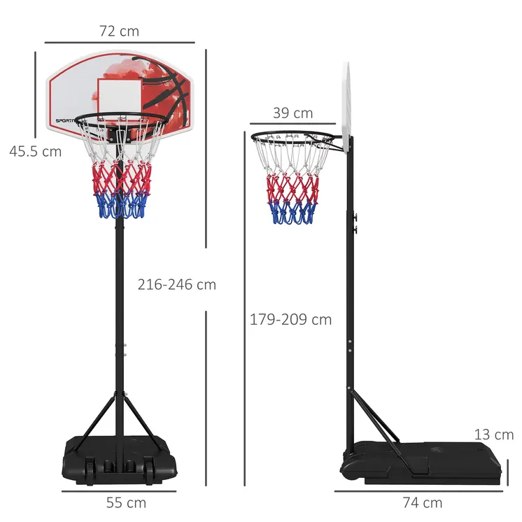 Adjustable Basketball Stand Net System, with Wheels, Enlarged Base, PE, Backboard, 179-209cm | SPORTNOW