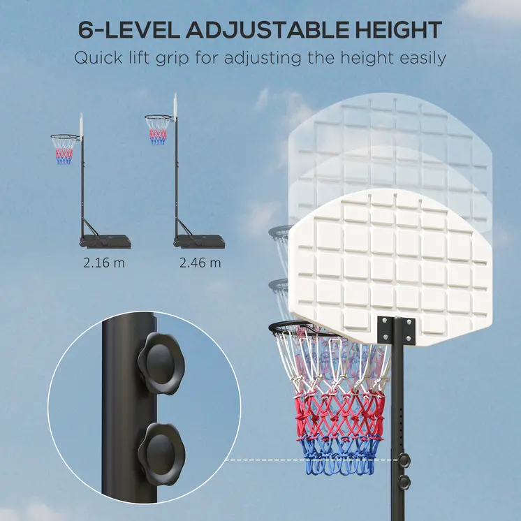 Adjustable Basketball Stand Net System, with Wheels, Enlarged Base, PE, Backboard, 179-209cm | SPORTNOW
