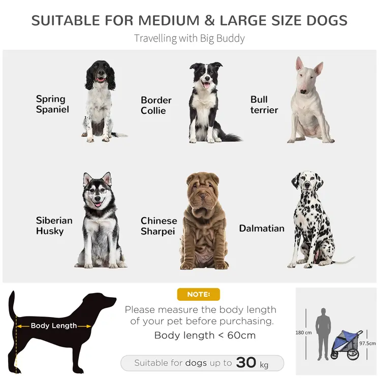 Foldable Pet Stroller, with Washable Cushion, Storage Bags, Safety Leash, for Medium, Large Dogs, Catts, Travel - Blue | PawHut