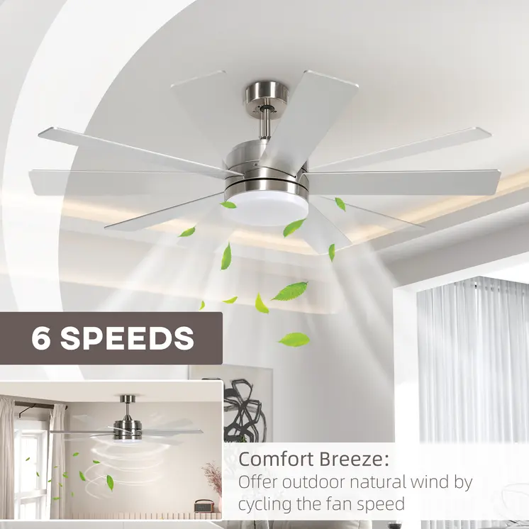 Ceiling Fan w/ Lights 5 Reversible Blades, Remote Control, for Bedroom, 5-Speed Ceiling Fan with Light for Living Room | HOMCOM