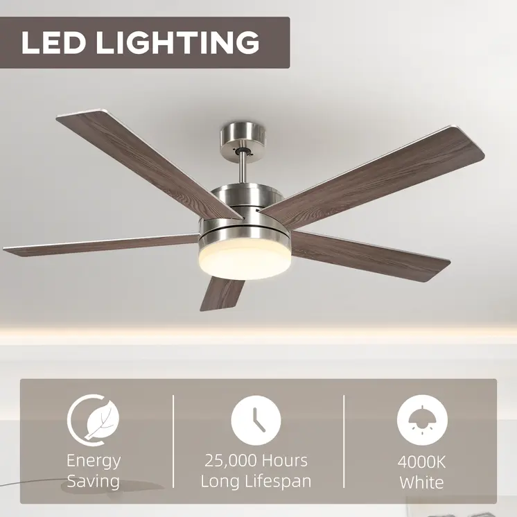 Ceiling Fan w/ Lights 5 Reversible Blades, Remote Control, for Bedroom, 5-Speed Ceiling Fan with Light for Living Room | HOMCOM