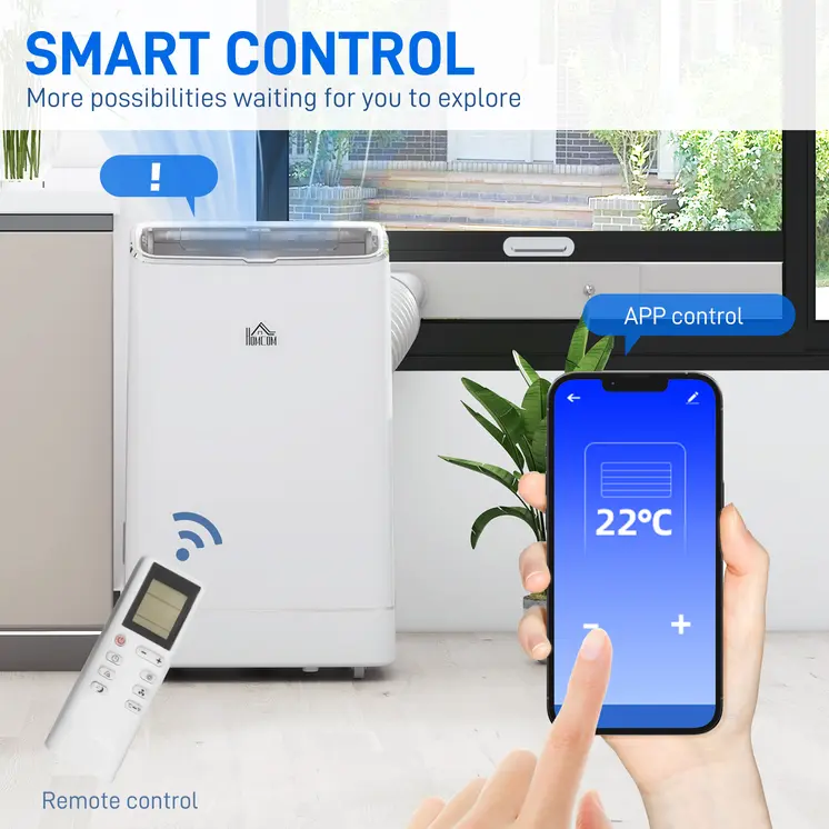 5-in-1 Portable AC Unit 14,000 BTU, with APP & Remote Control, Dehumidifier, Heater, Cooler, 24 Hour Timer, Self-evaporating System by HOMCOM