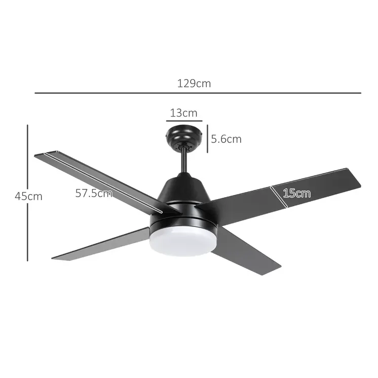 Ceiling Fan with LED Light, Flush Mount Ceiling Fan Lights with Reversible Blades, Remote, Black and Walnut Brown | HOMCOM