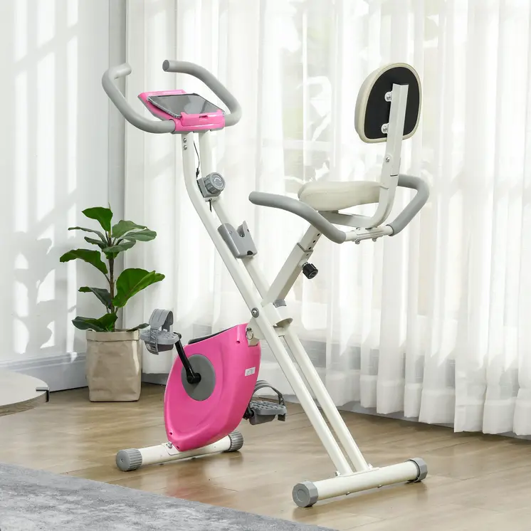Folding Exercise Bike, 8 Level Magnetic Resistance Indoor Stationary Bike, Upright Adjustable Fitness Bike w/ Backrest Tablet Holder | HOMCOM
