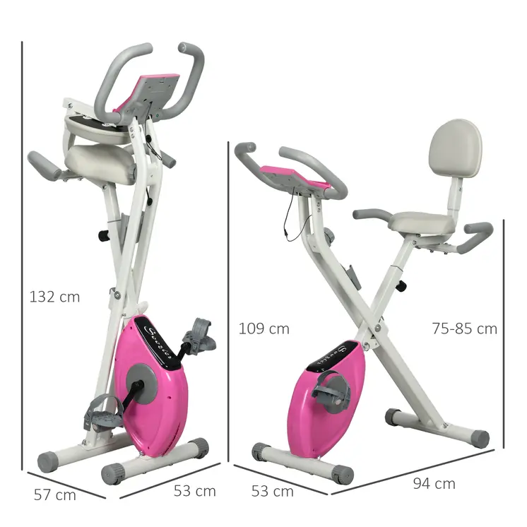 Folding Exercise Bike, 8 Level Magnetic Resistance Indoor Stationary Bike, Upright Adjustable Fitness Bike w/ Backrest Tablet Holder | HOMCOM