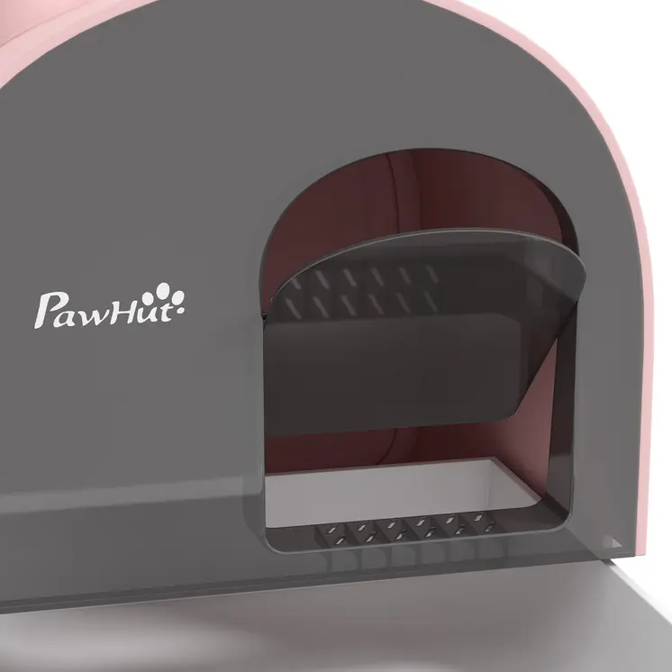 Hooded Cat Litter Box, Kitten Litter Tray, with Lid, Scoop, Filter, Flap Door, Pink | PawHut