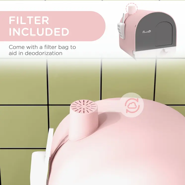 Hooded Cat Litter Box, Kitten Litter Tray, with Lid, Scoop, Filter, Flap Door, Pink | PawHut