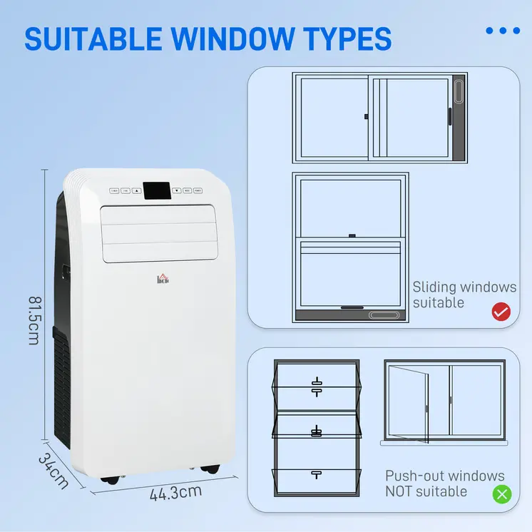 HOMCOM 12000 BTU Portable Air Conditioner, 3-in-1 Air Conditioning Unit, Dehumidifier, Cooling Fan with Remote Control, Digital Display, 3 Speeds, 24H Timer On/Off, Window Venting Kit, 28m²