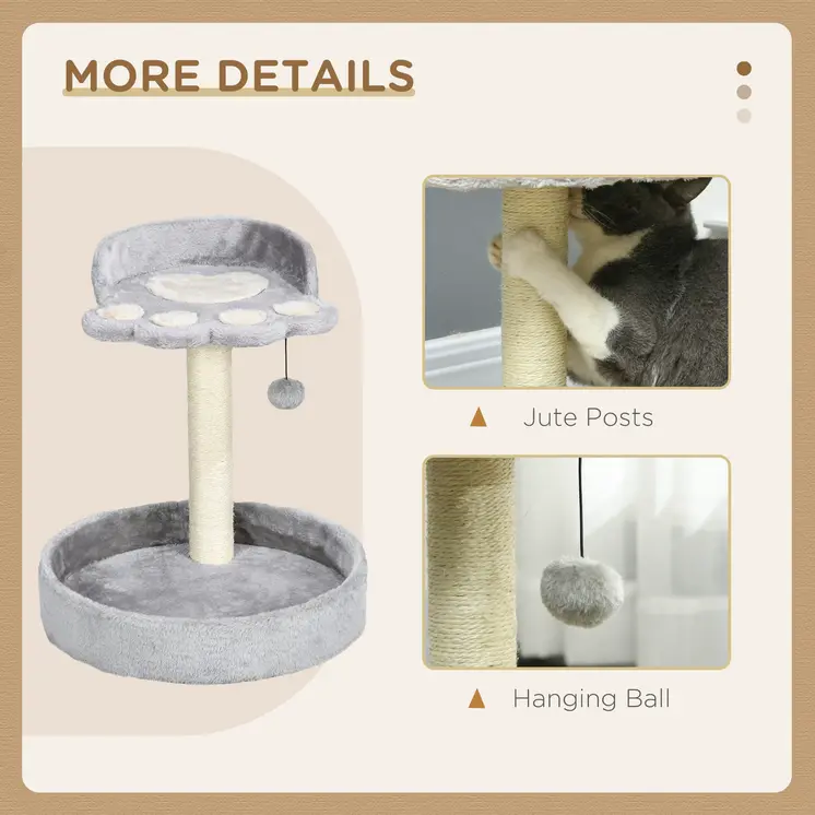 44cm Cat Tower with Sisal Cat Scratching Post, Cat Claw Shape, Light Grey | PawHut