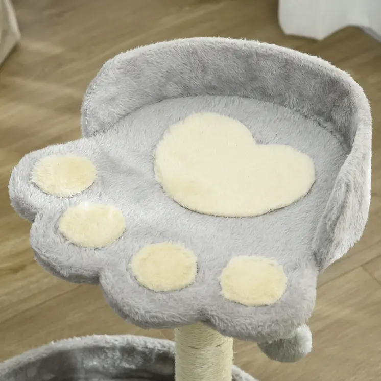 44cm Cat Tower with Sisal Cat Scratching Post, Cat Claw Shape, Light Grey | PawHut