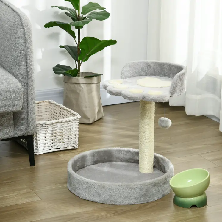 44cm Cat Tower with Sisal Cat Scratching Post, Cat Claw Shape, Light Grey | PawHut