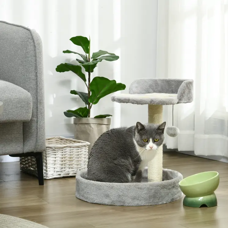 44cm Cat Tower with Sisal Cat Scratching Post, Cat Claw Shape, Light Grey | PawHut