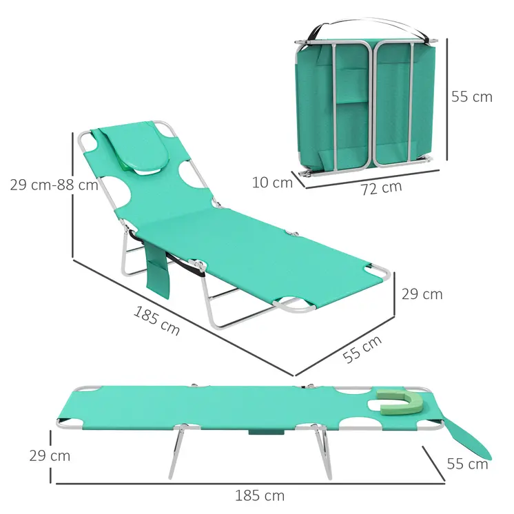 Foldable Sun Lounger Set of 2 w/ Reading Hole, Portable Sun Lounger w/ 5 Level Adjustable Backrest, Reclining Lounge Chair w/ Side | Outsunny