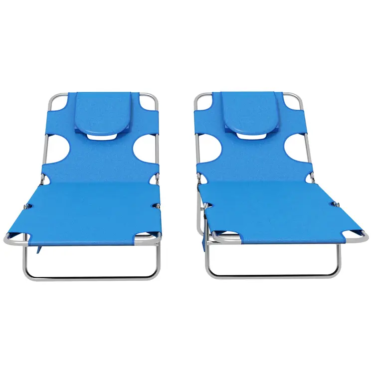 Foldable Sun Lounger Set of 2 with Reading Hole, Portable Sun Lounger with 5 Level Adjustable Backrest, Reclining Lounge Chair | Outsunny