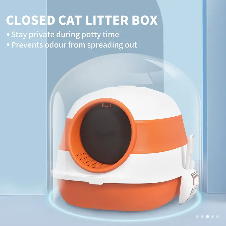 Foldable Cat Litter Tray with Lid, Deodorant, Scoop, Orange | PawHut
