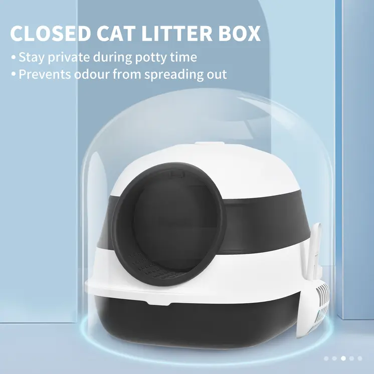 Foldable Cat Litter Tray with Lid, Deodorant, Scoop, Black | PawHut