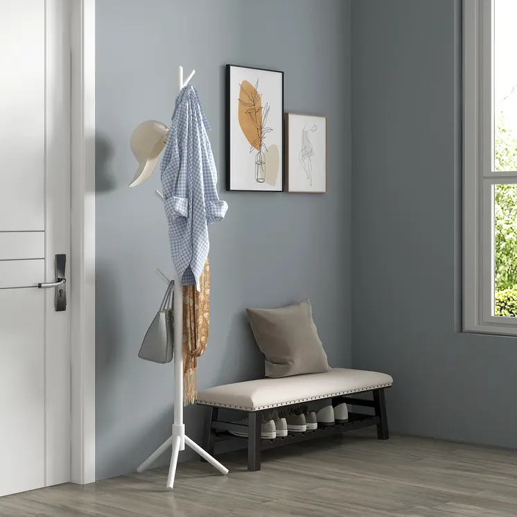 Eight-Hook Wooden Coat Rack in White | HOMCOM