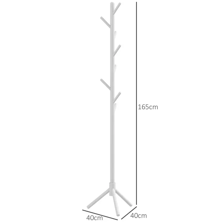 Eight-Hook Wooden Coat Rack in White | HOMCOM