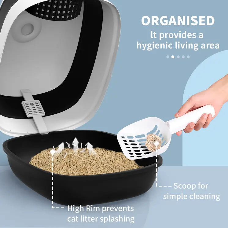 Foldable Cat Litter Tray with Lid, Deodorant, Scoop, Black | PawHut
