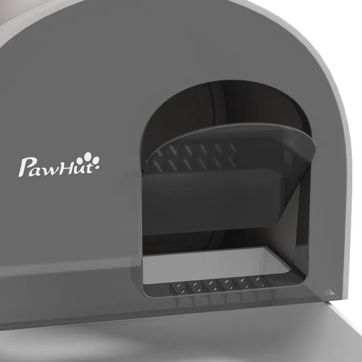 Hooded Cat Litter Box, Kitten Litter Tray, with Lid, Scoop, Filter, Flap Door, Light Grey | PawHut